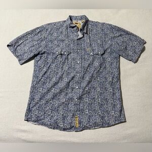 💲Larry Mahan Mens XL Blue Paisley Cowboy Collection Pearl Snap Pockets Shirt